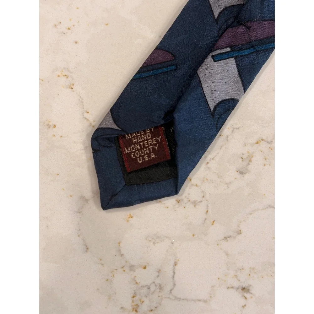 Valentino Pietro Mens Blue Abstract Geometric Pure Silk‎ Necktie Hand Made USA